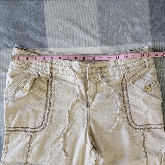 Lane Bryant Linen Cotton Blend Crop Pants Contrast Stitch Tan Pockets Size 14 - Picture 9 of 12